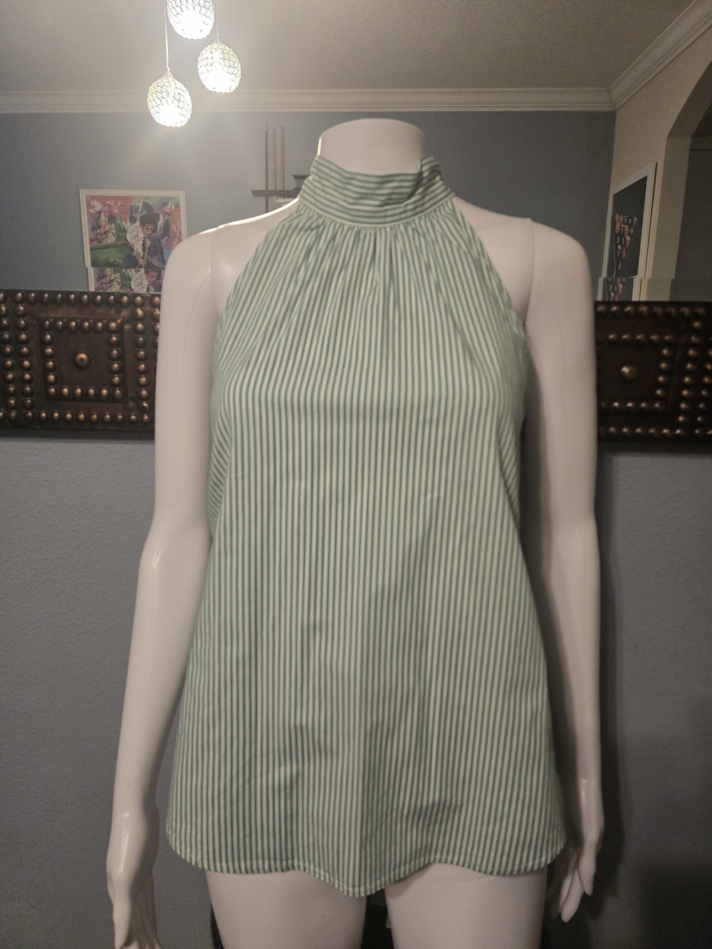 J. Crew Green and White Striped Halter Top